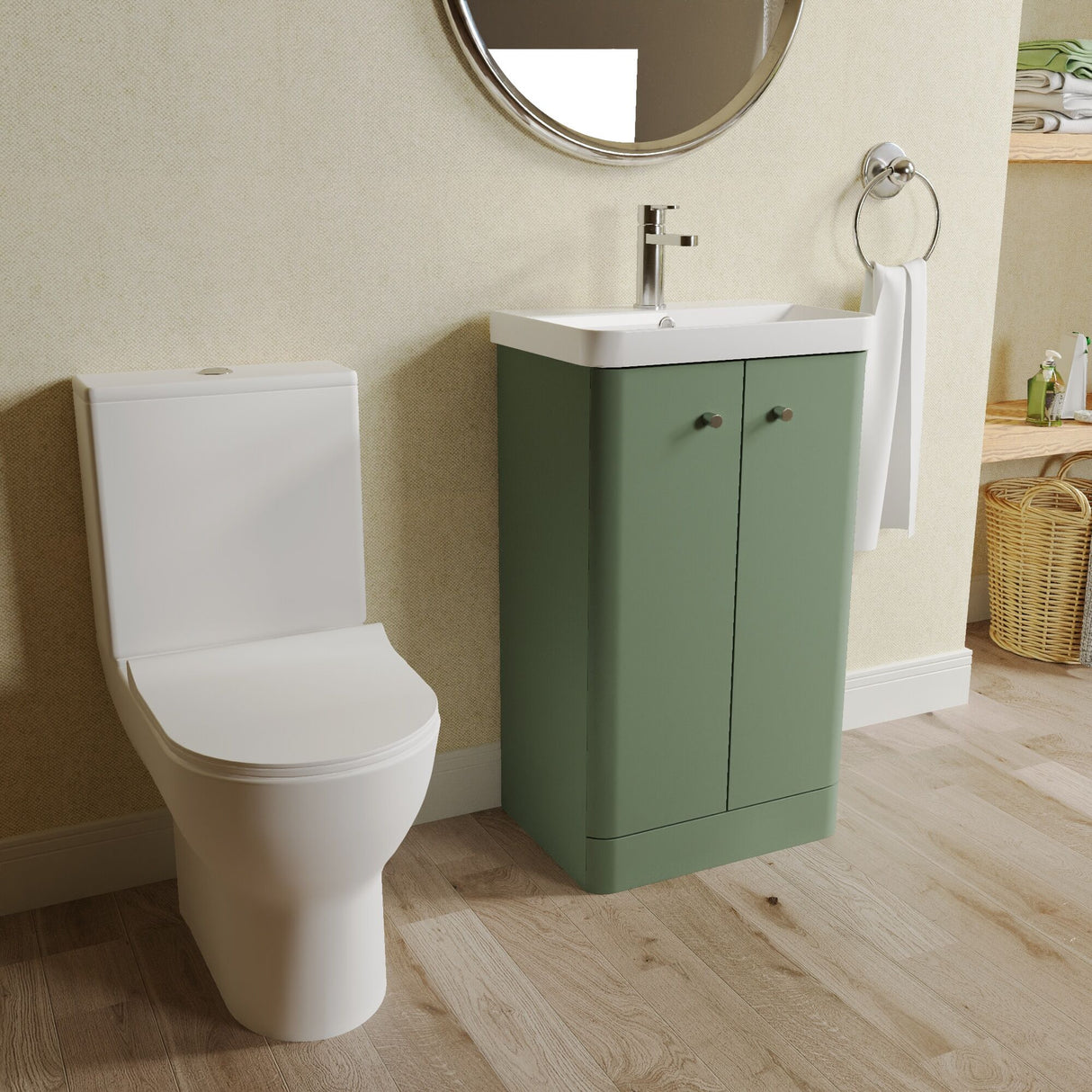 [BFZRC015] Flashbrook Floor Standing Cloakroom Set, Vanity Basin Unit, Toilet & Mini Mono Basin Mixer Tap - Lifestyle 3