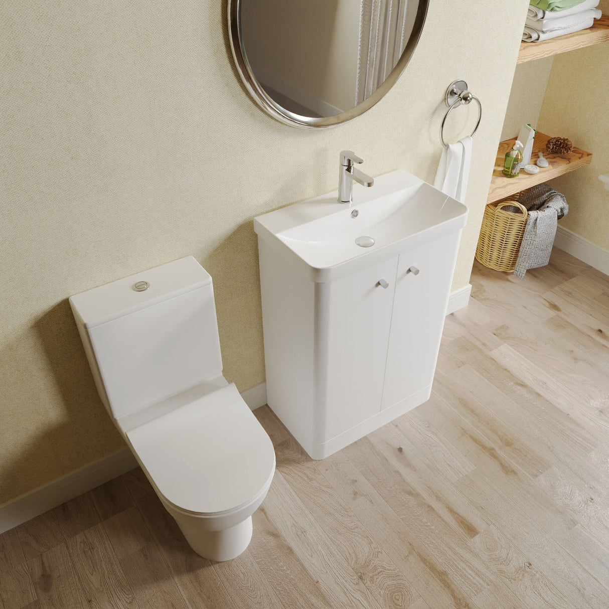 [BFZRC016] Flashbrook Floor Standing Cloakroom Set, Vanity Basin Unit, Toilet & Mini Mono Basin Mixer Tap - Lifestyle 2