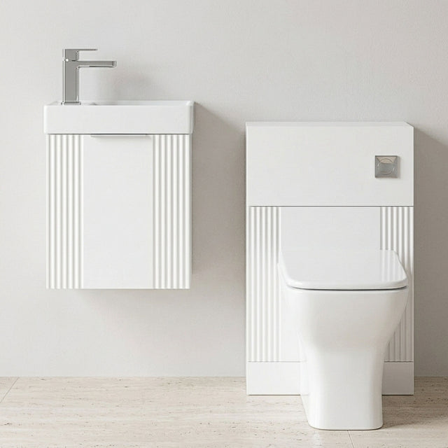 [BFZRE001] Belvide Wall Hung Cloakroom Suite, Vanity Basin Unit, Toilet & Tap - Silo