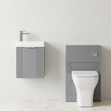 [BFZRE002] Belvide Wall Hung Cloakroom Suite, Vanity Basin Unit, Toilet & Tap - Silo