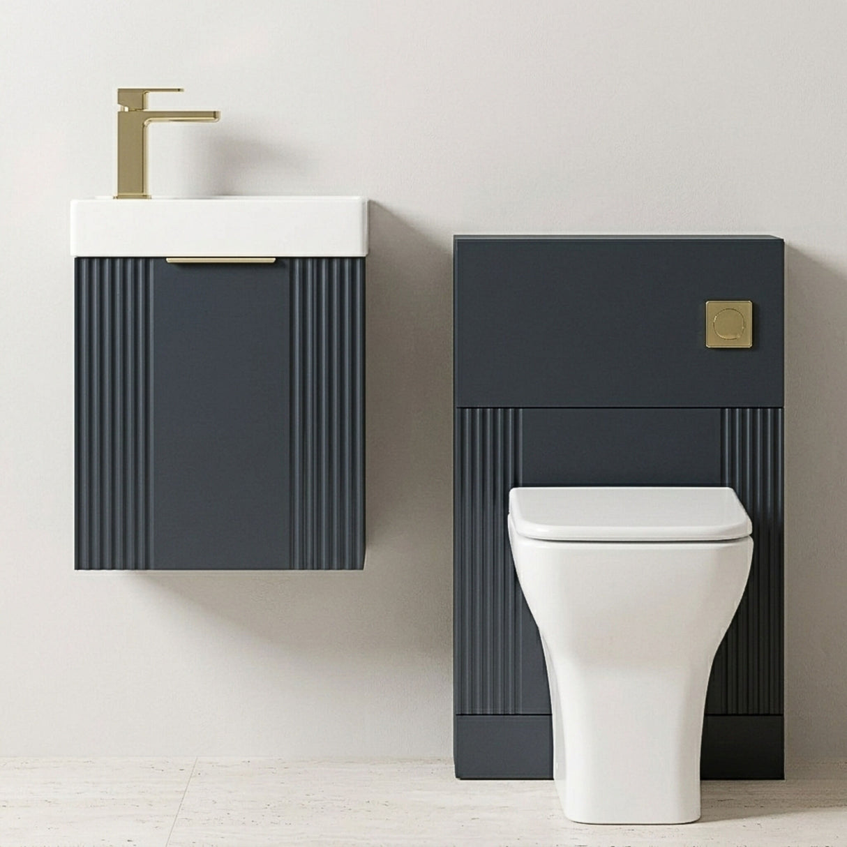 [BFZRE003] Belvide Wall Hung Cloakroom Suite, Vanity Basin Unit, Toilet & Tap - Silo