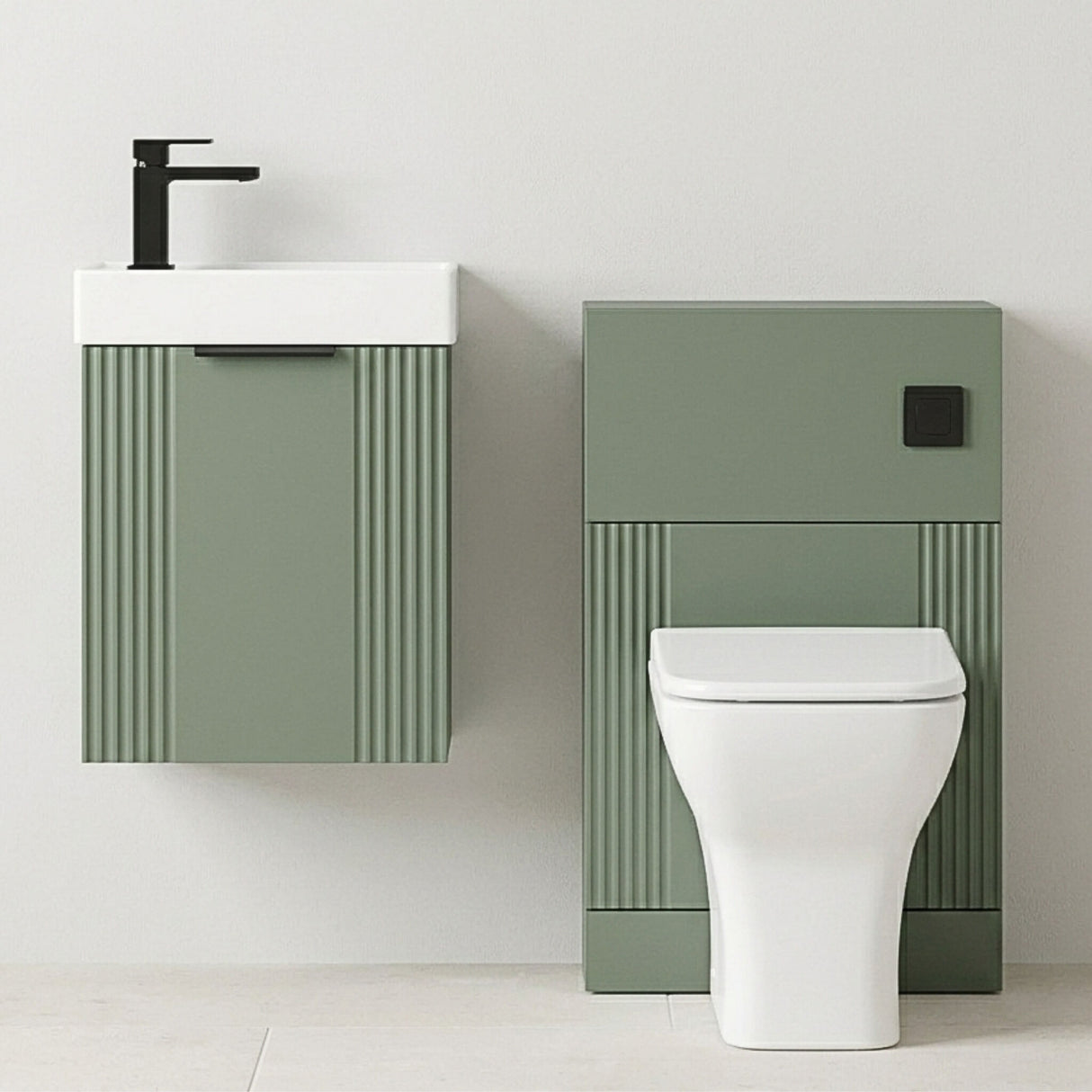 [BFZRE005] Belvide Wall Hung Cloakroom Suite, Vanity Basin Unit, Toilet & Tap - Silo