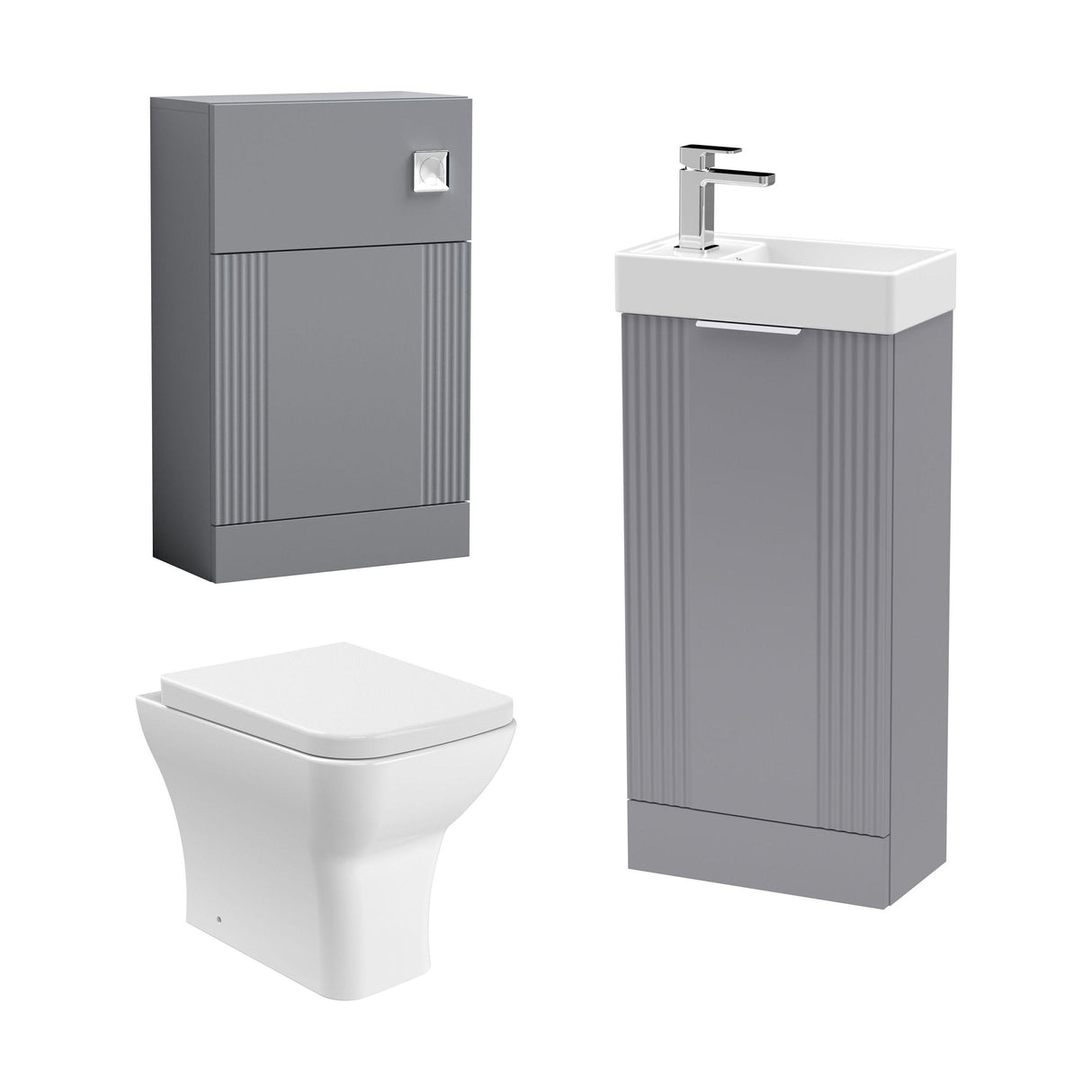 [BFZRE007] Belvide Floor Standing Cloakroom Suite, Vanity Basin Unit, WC Unit, Toilet & Tap - Cutout