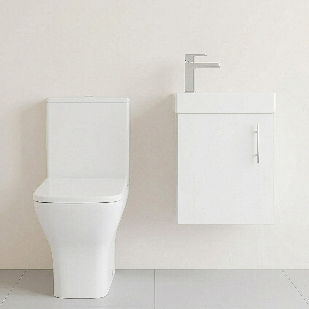 [BFZSA001] Freehay Wall Hung Cloakroom Set, Vanity Basin Unit, Toilet Pan, Cistern, Seat & Mini Basin Tap - Silo