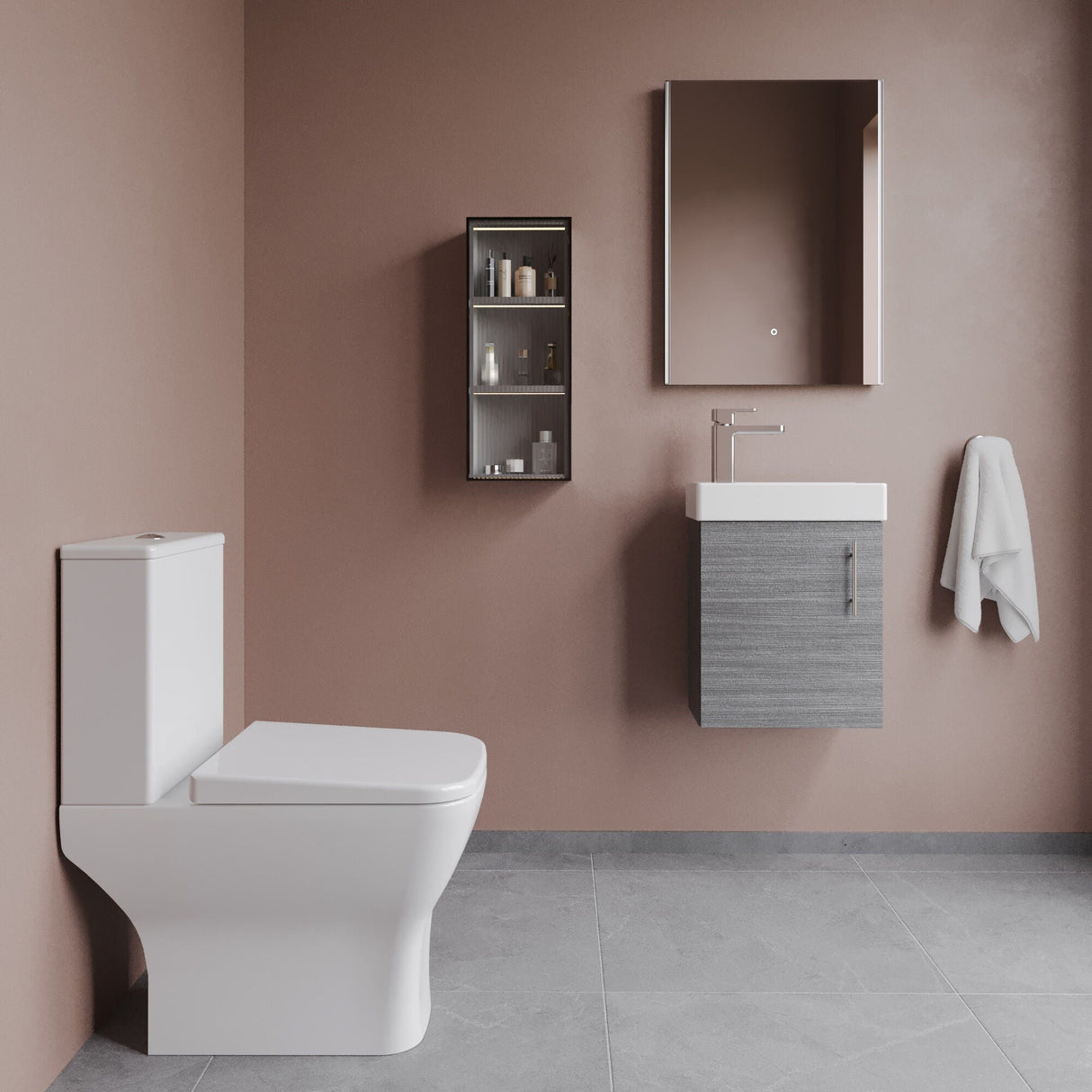 [BFZSA004] Freehay Wall Hung Cloakroom Set, Vanity Basin Unit, Toilet Pan, Cistern, Seat & Mini Basin Tap - Lifestyle 1