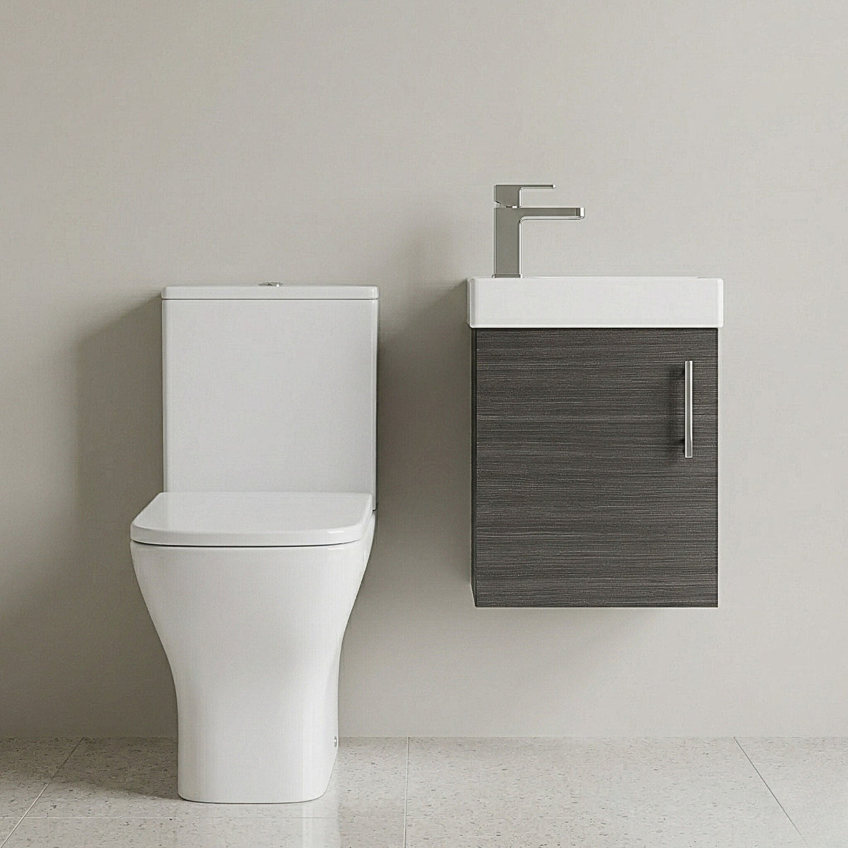 [BFZSA004] Freehay Wall Hung Cloakroom Set, Vanity Basin Unit, Toilet Pan, Cistern, Seat & Mini Basin Tap - Silo