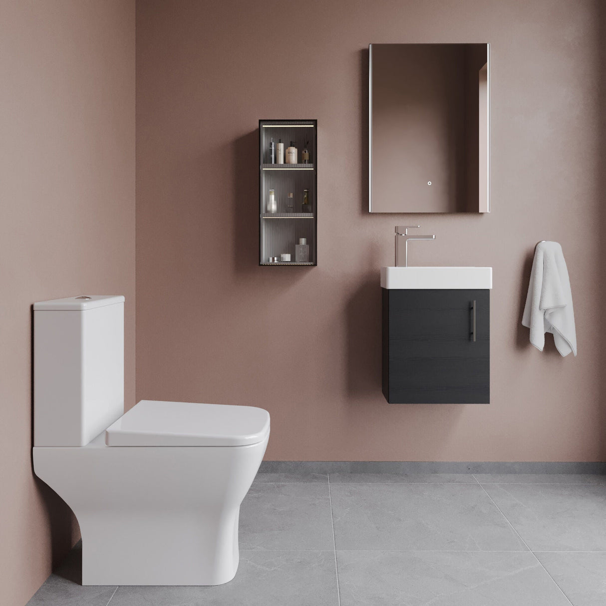 [BFZSA005] Freehay Wall Hung Cloakroom Set, Vanity Basin Unit, Toilet Pan, Cistern, Seat & Mini Basin Tap - Lifestyle 1