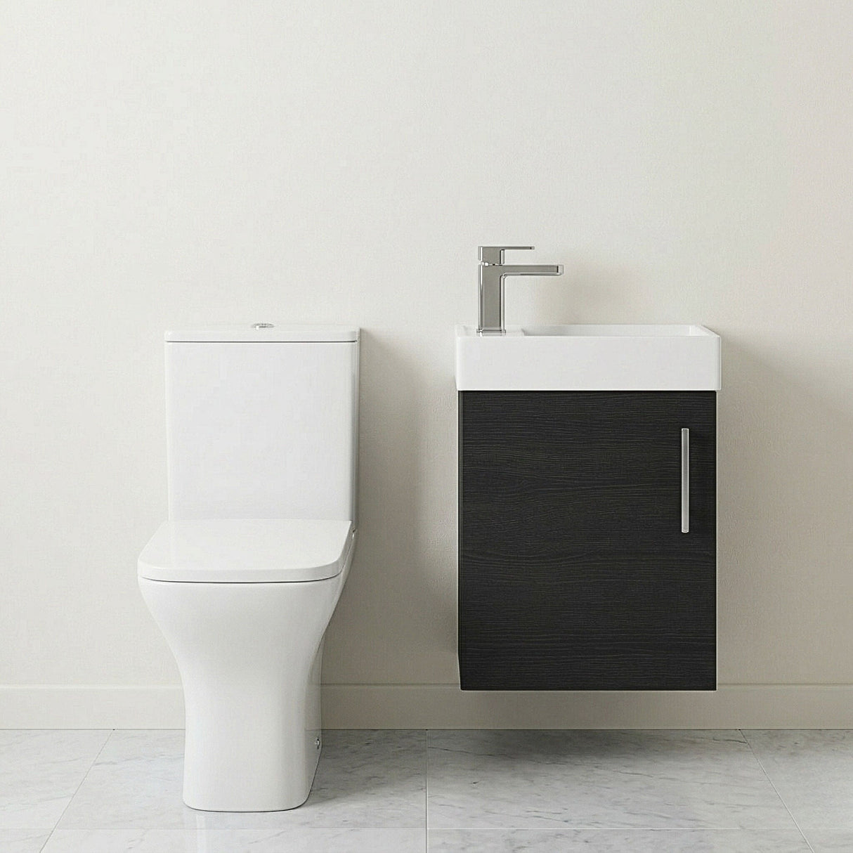 [BFZSA005] Freehay Wall Hung Cloakroom Set, Vanity Basin Unit, Toilet Pan, Cistern, Seat & Mini Basin Tap - Silo