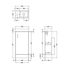 [BFZSA007] Freehay Wall Hung Cloakroom Set, Vanity Basin Unit, Toilet Pan, Cistern, Seat & Mini Basin Tap - Technical Drawing