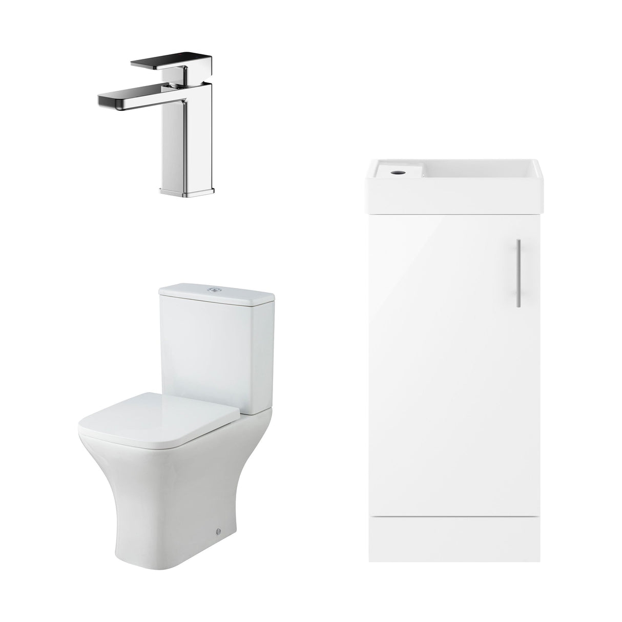 [BFZSA008] Freehay Floor Standing Cloakroom Set, Vanity Basin Unit, Toilet Pan, Cistern, Seat & Mini Basin Tap - Cutout