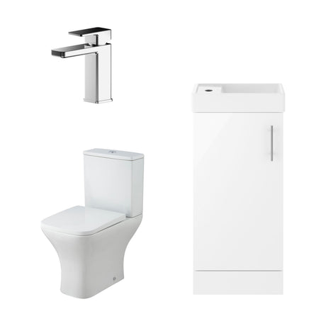 [BFZSA008] Freehay Floor Standing Cloakroom Set, Vanity Basin Unit, Toilet Pan, Cistern, Seat & Mini Basin Tap - Cutout