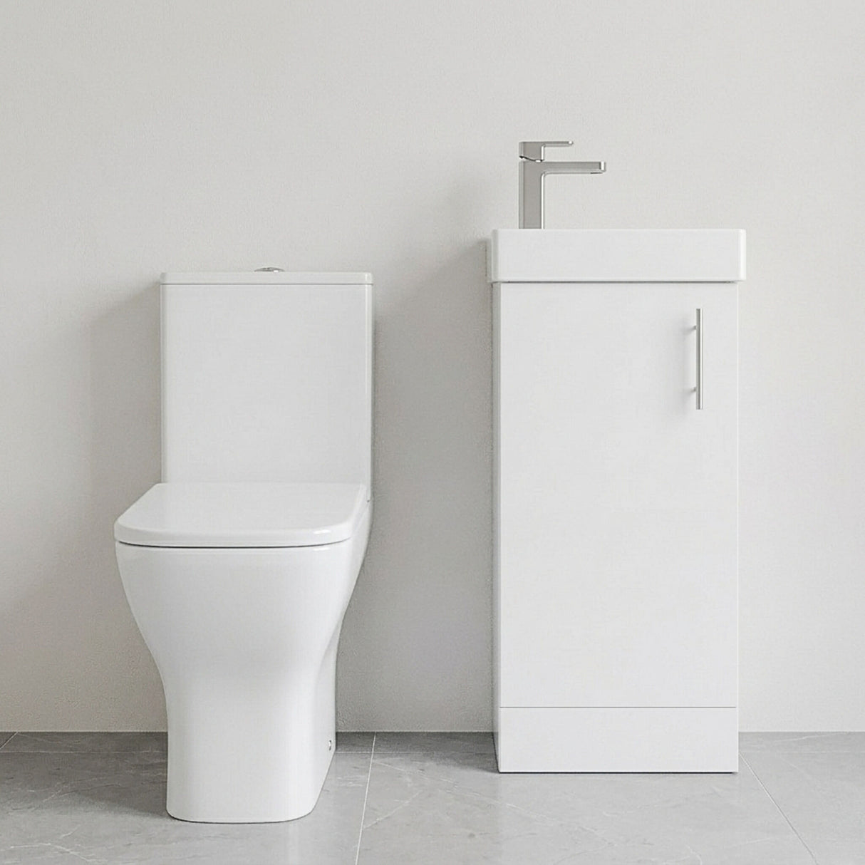 [BFZSA008] Freehay Floor Standing Cloakroom Set, Vanity Basin Unit, Toilet Pan, Cistern, Seat & Mini Basin Tap - Silo