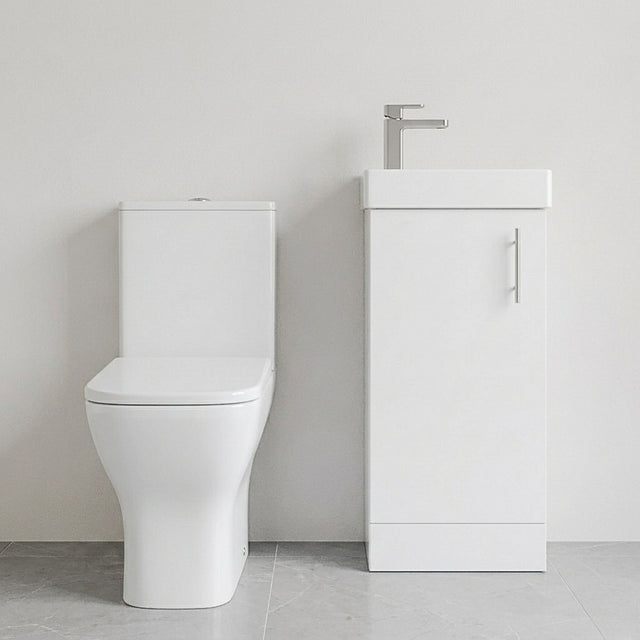 [BFZSA008] Freehay Floor Standing Cloakroom Set, Vanity Basin Unit, Toilet Pan, Cistern, Seat & Mini Basin Tap - Silo