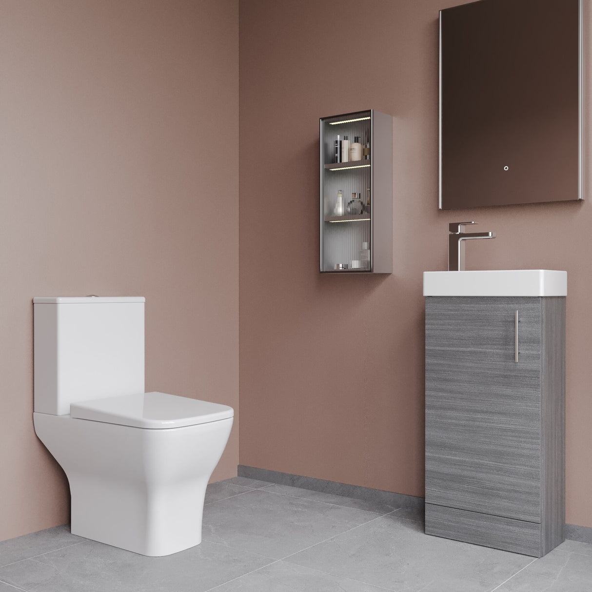[BFZSA010] Vanity Basin Unit, Tap, and Toilet Set - Gloss White/Chrome - Lifestyle 3