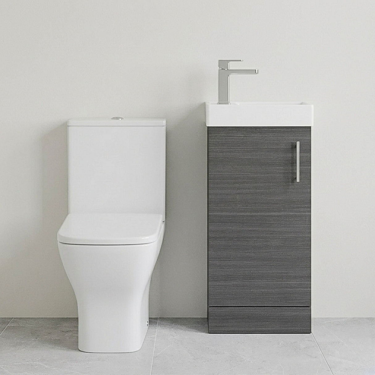 [BFZSA010] Vanity Basin Unit, Tap, and Toilet Set - Gloss White/Chrome - Silo