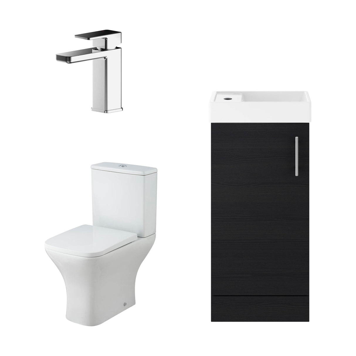 [BFZSA011] Freehay Floor Standing Cloakroom Set, Vanity Basin Unit, Toilet Pan, Cistern, Seat & Mini Basin Tap - Cutout