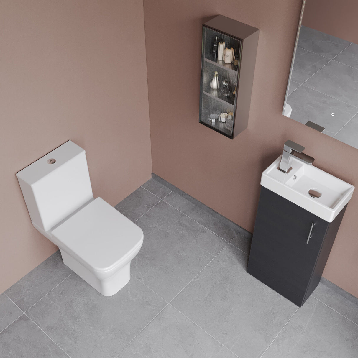 [BFZSA011] Freehay Floor Standing Cloakroom Set, Vanity Basin Unit, Toilet Pan, Cistern, Seat & Mini Basin Tap - Lifestyle 2