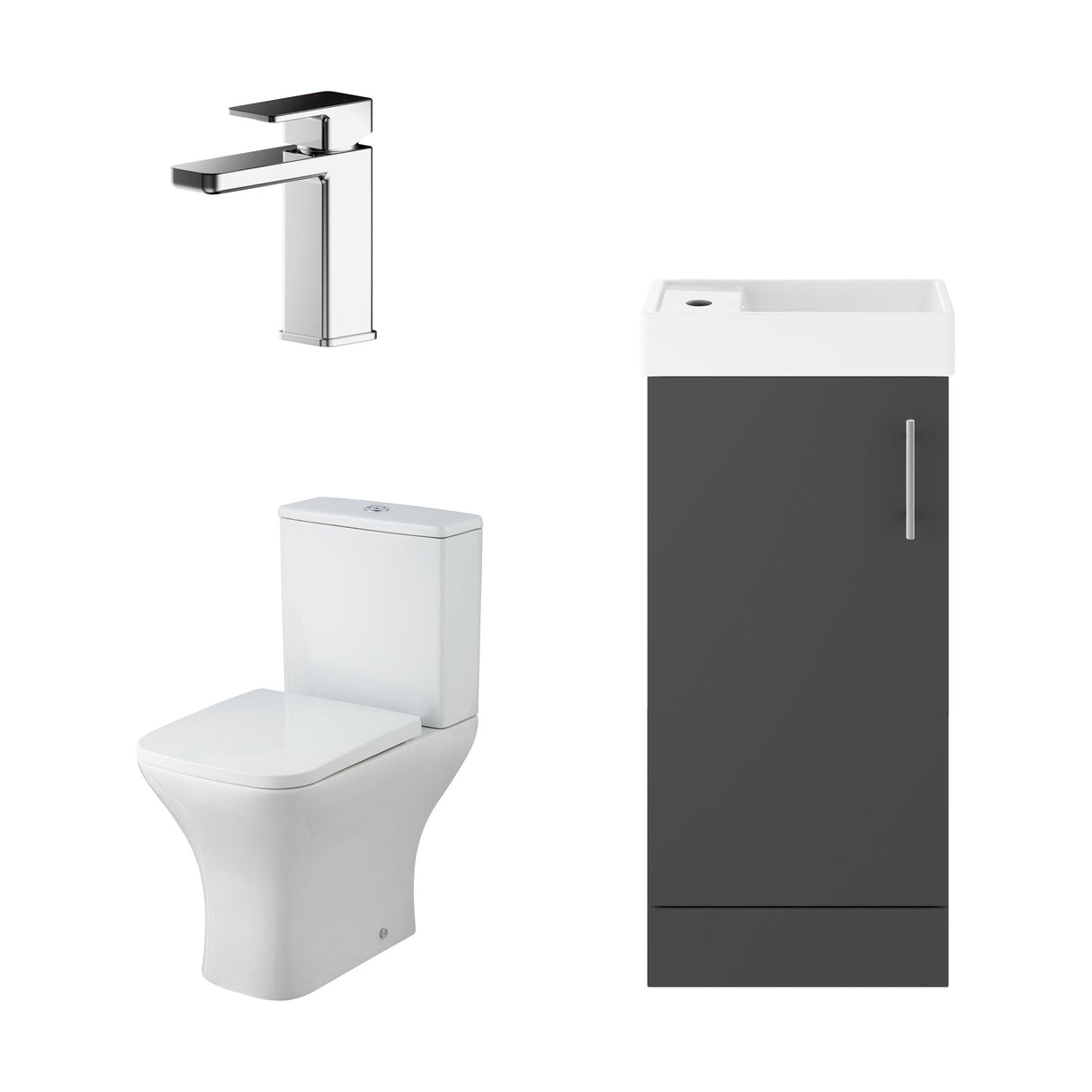 [BFZSA013] Freehay Floor Standing Cloakroom Set, Vanity Basin Unit, Toilet Pan, Cistern, Seat & Mini Basin Tap - Cutout