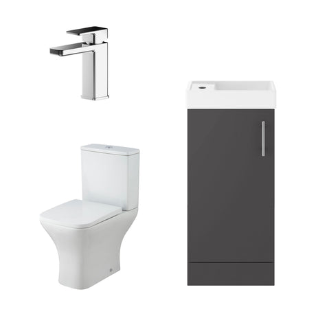 [BFZSA013] Freehay Floor Standing Cloakroom Set, Vanity Basin Unit, Toilet Pan, Cistern, Seat & Mini Basin Tap - Cutout