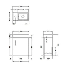 [BFZSA013] Freehay Floor Standing Cloakroom Set, Vanity Basin Unit, Toilet Pan, Cistern, Seat & Mini Basin Tap - Technical Drawing