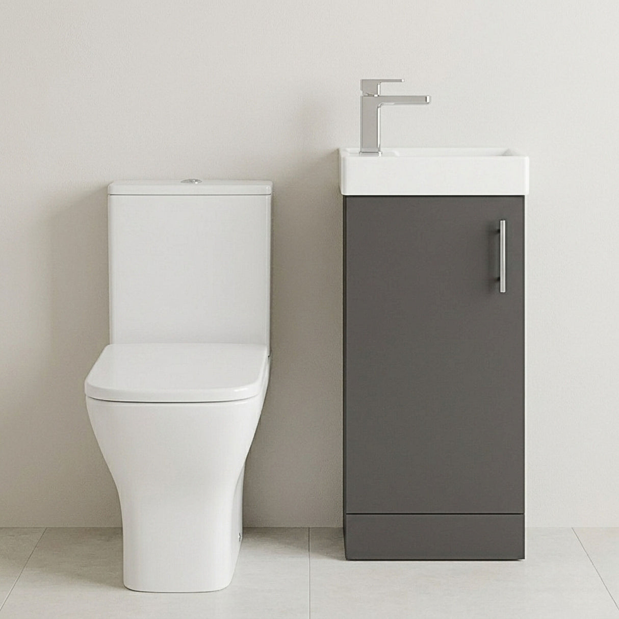 [BFZSA013] Freehay Floor Standing Cloakroom Set, Vanity Basin Unit, Toilet Pan, Cistern, Seat & Mini Basin Tap - Silo