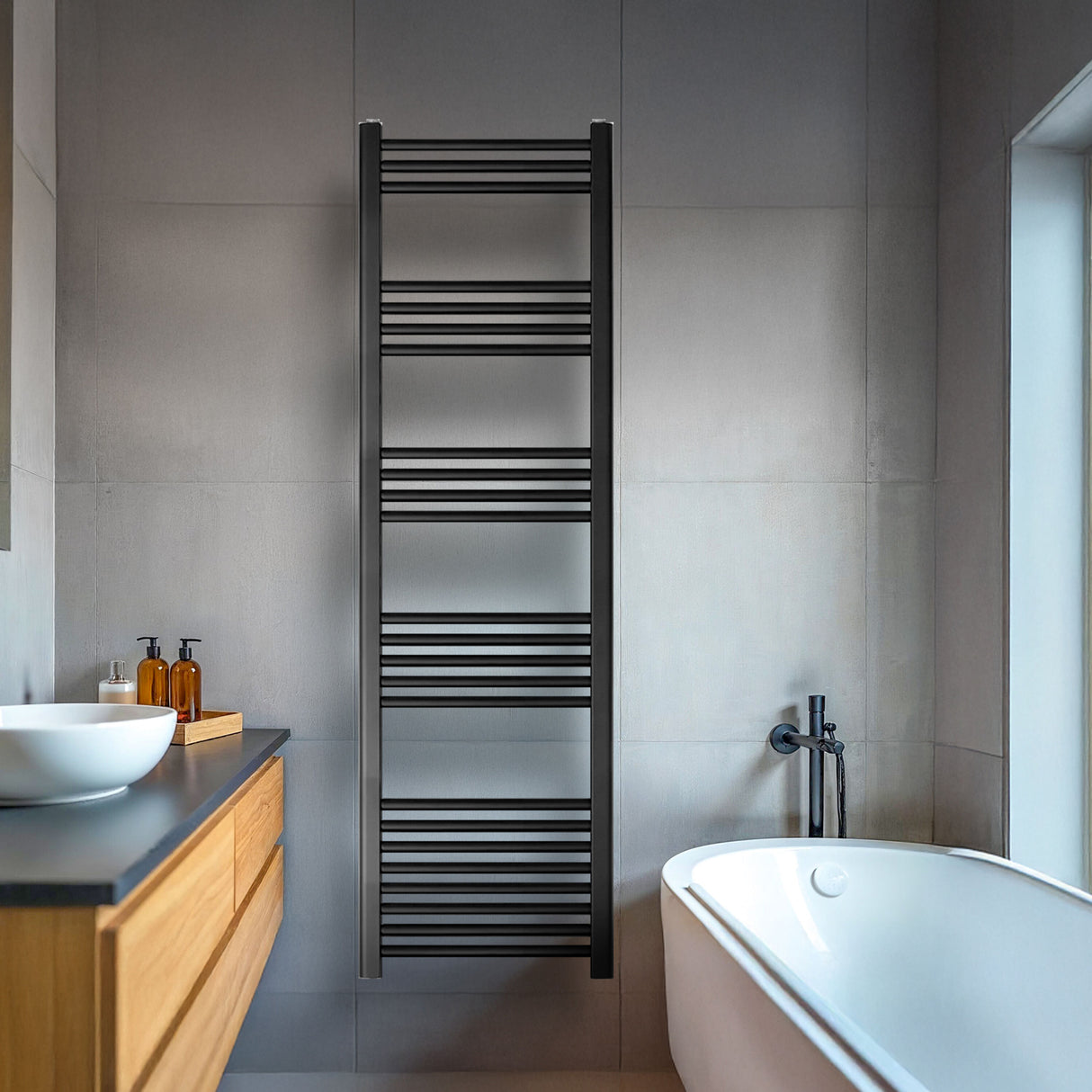[BH416MB] Yarnfield Straight Heated Rail Dual Fuel Towel Warmer, 400mm - Choice of Size and Colour - Lifestyle 1