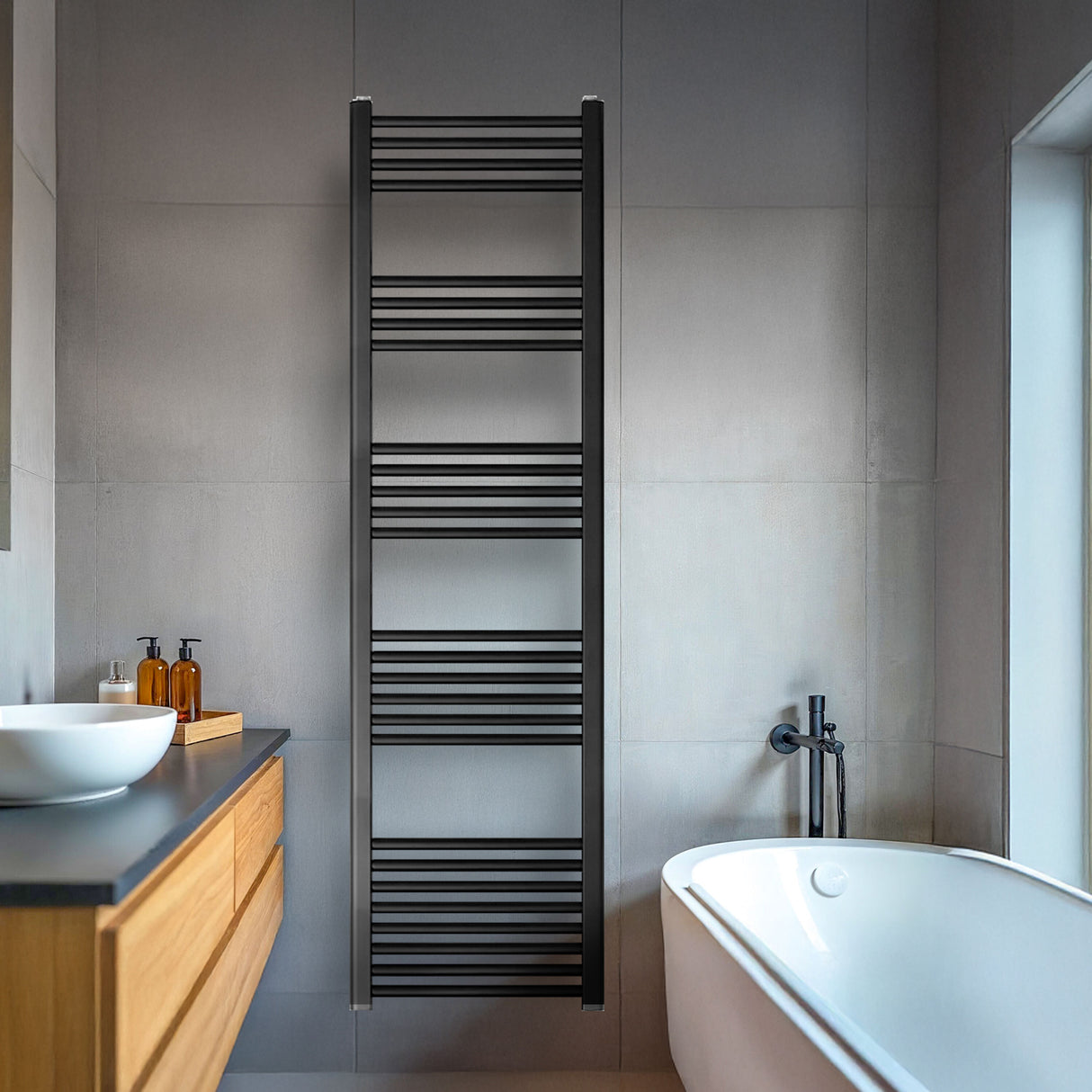 [BH418MB] Yarnfield Straight Heated Rail Dual Fuel Towel Warmer, 400mm - Choice of Size and Colour - Lifestyle 1