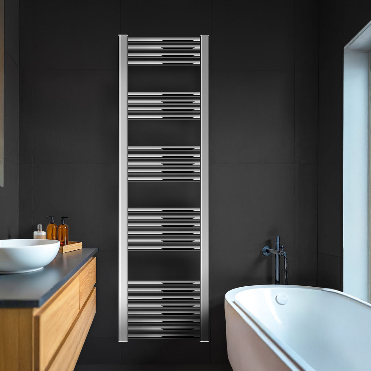 [BH418N] Yarnfield Straight Heated Rail Dual Fuel Towel Warmer, 400mm - Choice of Size and Colour - Lifestyle 1