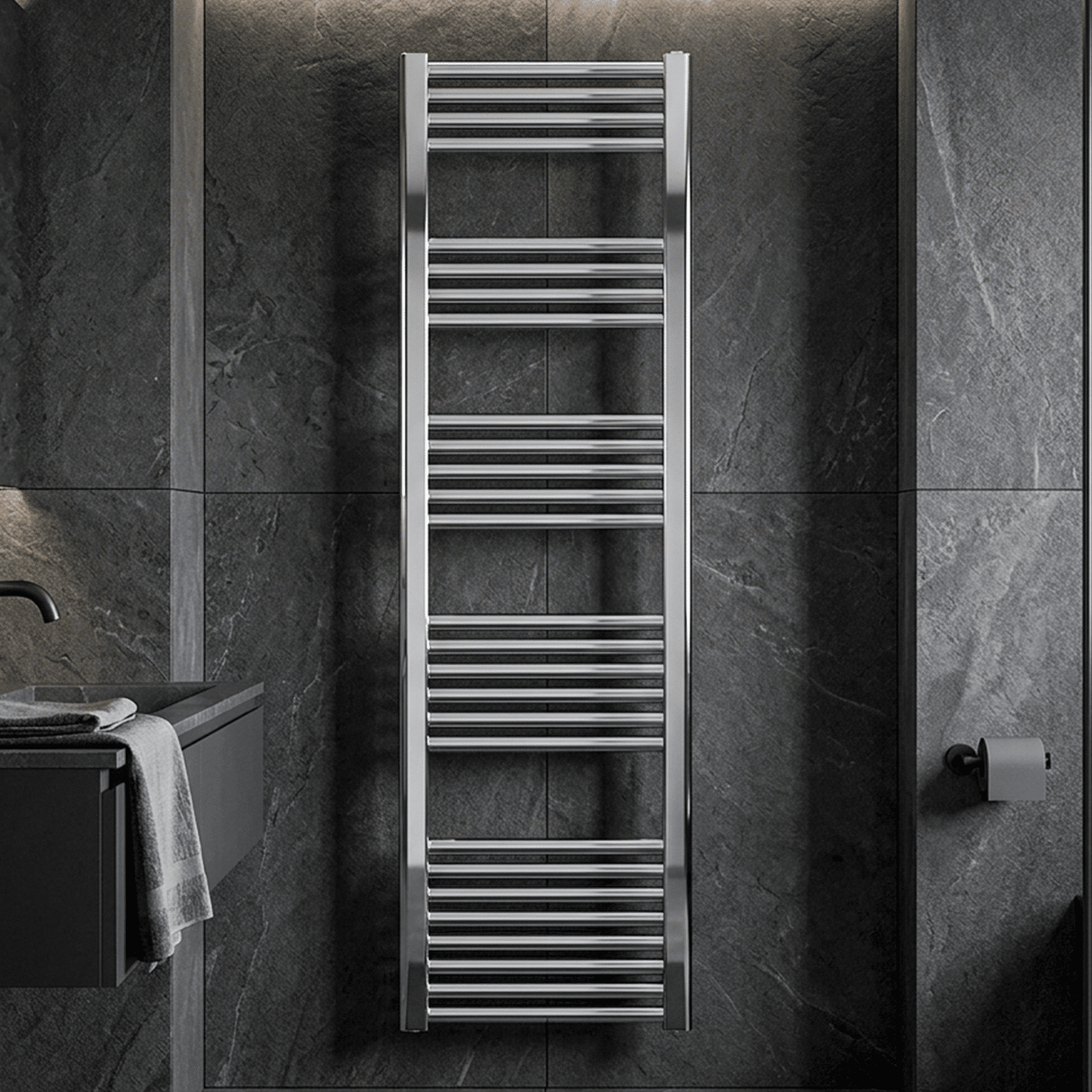 [BH418N] Yarnfield Straight Heated Rail Dual Fuel Towel Warmer, 400mm - Choice of Size and Colour - Silo