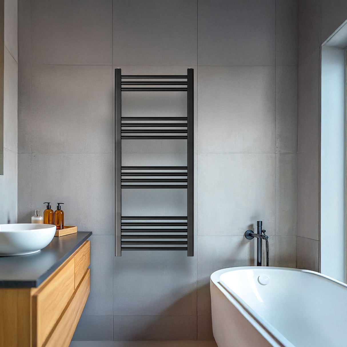 [BH511MB] Yarnfield Straight Heated Rail Dual Fuel Towel Warmer, 500mm - Choice of Size and Colour - Lifestyle 1