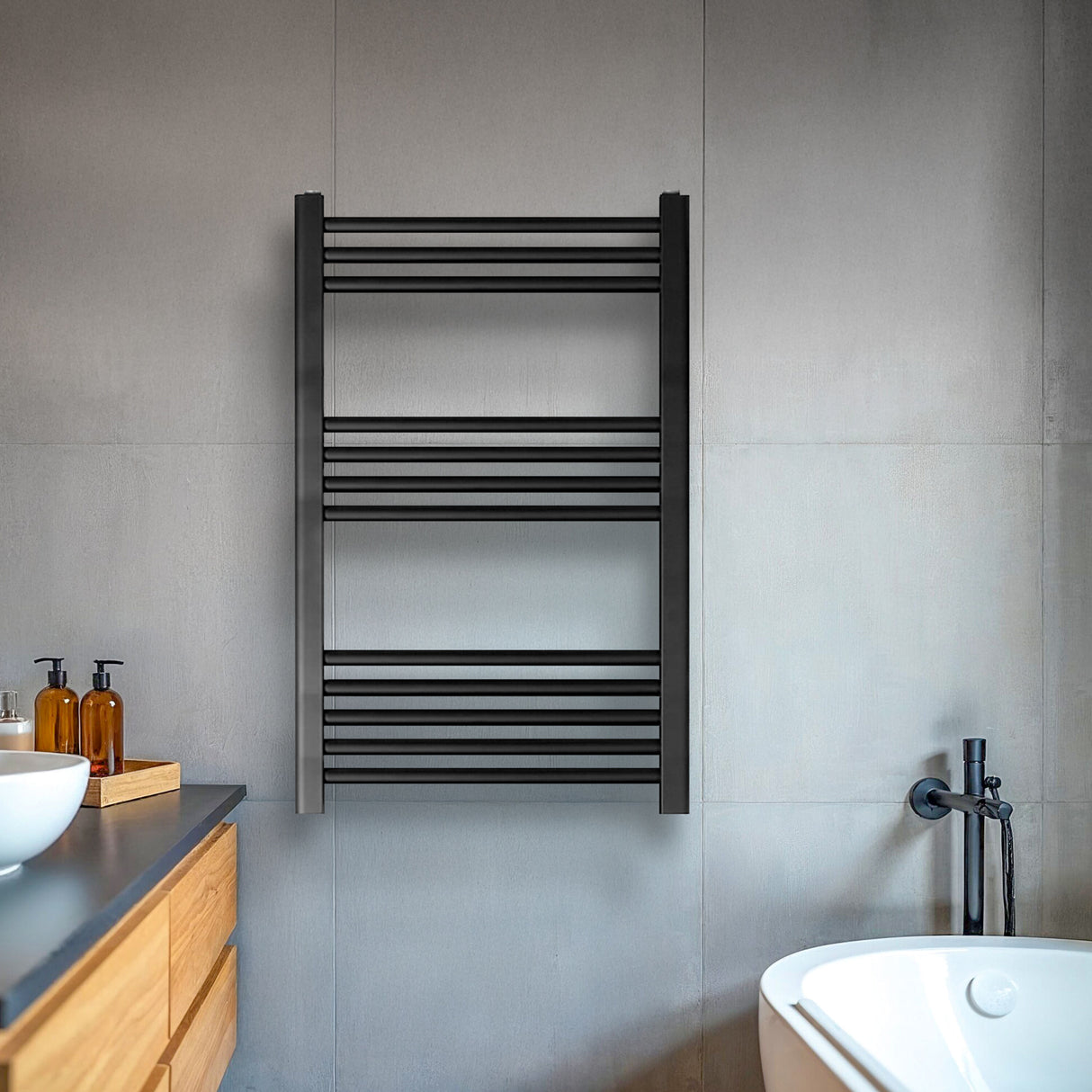 [BH608MB] Yarnfield Straight Heated Heated Towel Rail Radiator, 600mm - Choice of Size and Colour - Lifestyle 1