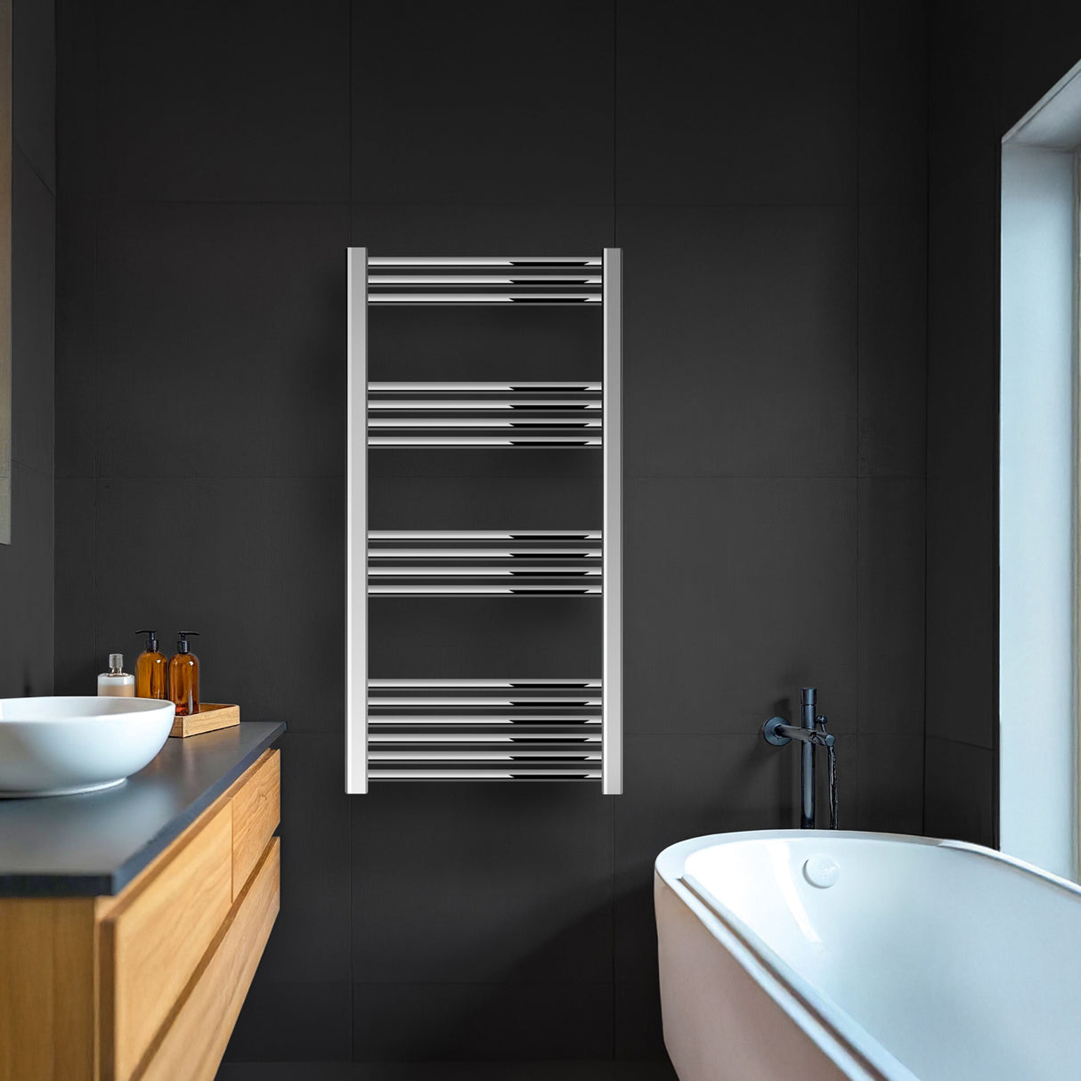 [BH611N] Yarnfield Straight Heated Heated Towel Rail Radiator, 600mm - Choice of Size and Colour - Lifestyle 1