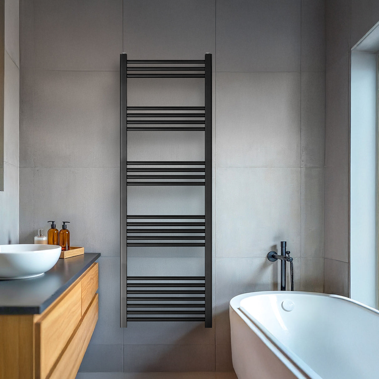 [BH614MB] Yarnfield Straight Heated Heated Towel Rail Radiator, 600mm - Choice of Size and Colour - Lifestyle 1