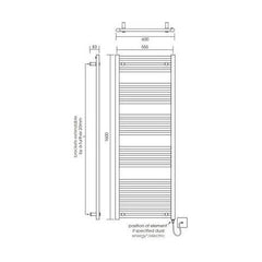 [BH616MB] Yarnfield Straight Heated Heated Towel Rail Radiator, 600mm - Choice of Size and Colour - Technical Drawing