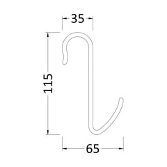[BHAC002] Heating Accessories Curved Robe Hook - Chrome - Technical Drawing