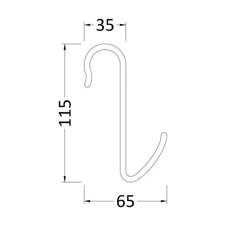 [BHAC002] Heating Accessories Curved Robe Hook - Chrome - Technical Drawing