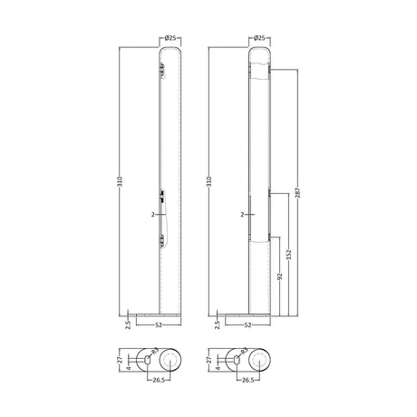 [BHAC300] Floor Mounted Legs, High Gloss White - Technical Drawing