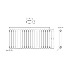 [BHAS003] Balterley Aspire Horizontal Double Panel Radiator, 635mm x 1223mm - Gloss White - Technical Drawing