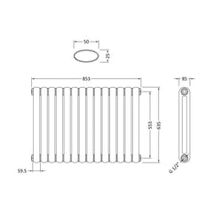[BHAS004] Balterley Aspire Horizontal Double Panel Radiator, 635mm x 863mm - Gloss White - Technical Drawing