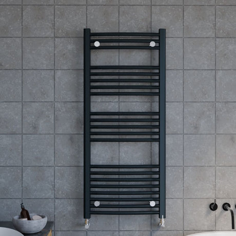 [BHCL104] Balterley Contemporary Heated Vertical Towel Rail with Curved Rails 1689 BTU, 1150mm x 500mm, Bathroom Radiator - Anthracite - Lifestyle 1