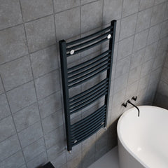 [BHCL104] Balterley Contemporary Heated Vertical Towel Rail with Curved Rails 1689 BTU, 1150mm x 500mm, Bathroom Radiator - Anthracite - Lifestyle 2
