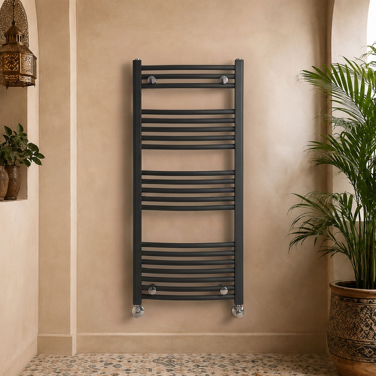 [BHCL104] Brewood Contemporary Heated Vertical Towel Rail with Curved Rails, Anthracite, Choice of Size - Silo