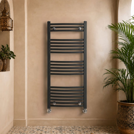 [BHCL104] Brewood Contemporary Heated Vertical Towel Rail with Curved Rails, Anthracite, Choice of Size - Silo