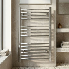 [BHCL385] Brewood Contemporary Heated Vertical Towel Rail with Curved Rails, Chrome, Choice of Size - Silo