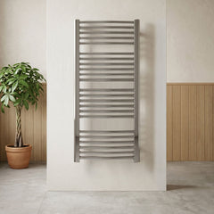 [BHCL386] Brewood Contemporary Heated Vertical Towel Rail with Curved Rails, Chrome, Choice of Size - Silo