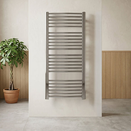 [BHCL386] Brewood Contemporary Heated Vertical Towel Rail with Curved Rails, Chrome, Choice of Size - Silo