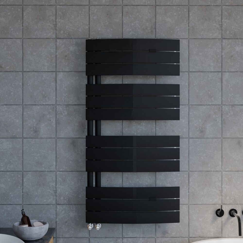 [BHCLA36] Contemporary Heated Towel Rail with Curved Panels, 1080 x 550mm - Choice of Colour - Lifestyle 1