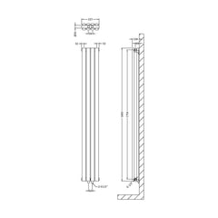 [BHEB007] Balterley Embrace Compact Vertical Double Panel Radiator 1800mm x 236mm - Gloss White - Technical Drawing