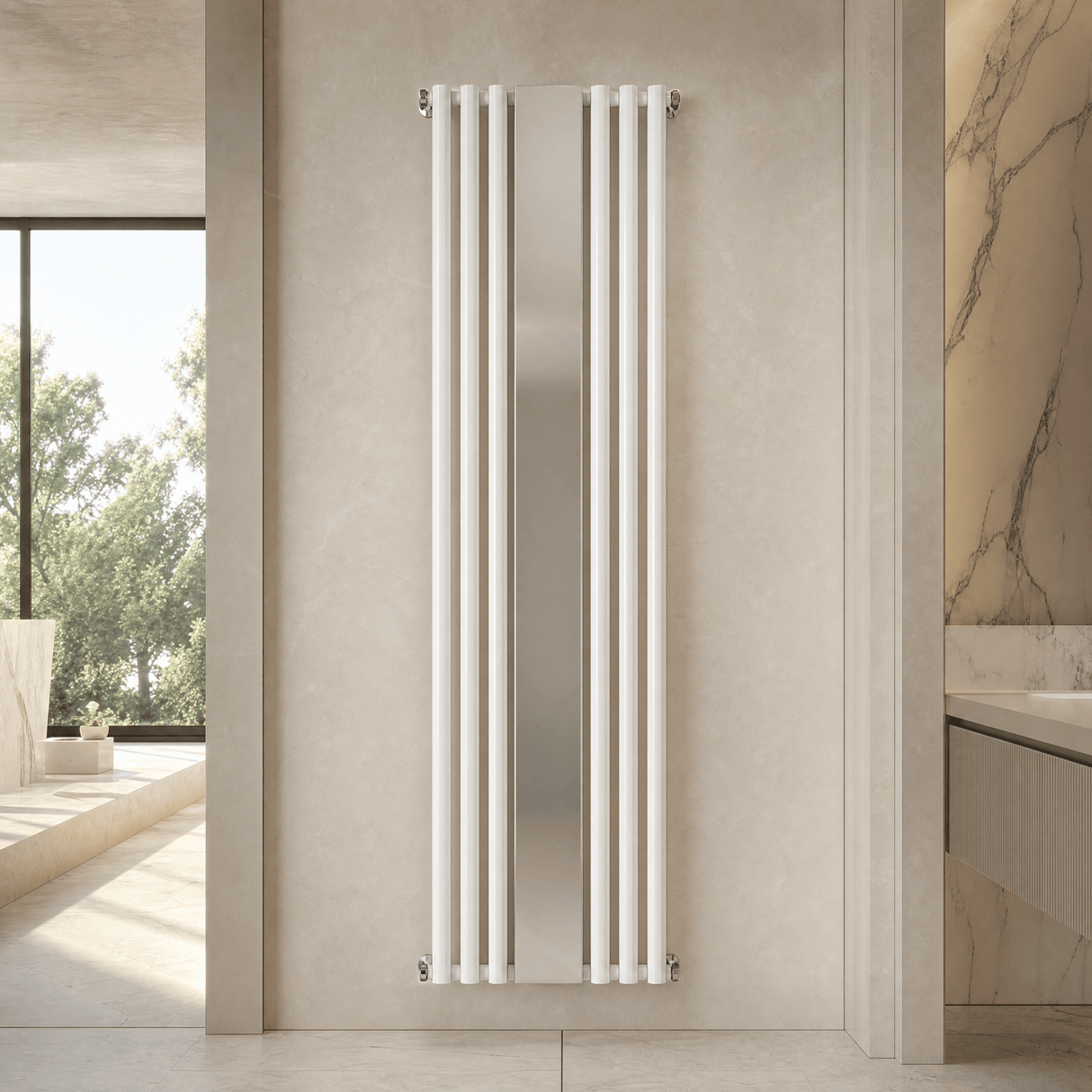 [BHEB330] Pattingham Vertical Single Panel Radiator with Mirror, 1800mm x 499mm, Choice of Colour