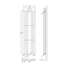 [BHEB331] Balterley Embrace Vertical Double Panel Radiator with Mirror, 1800mm x 499mm - Gloss White - Technical Drawing